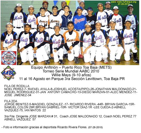 AABC Willie Mays World Tournament 2014 Coamo, Puerto Rico baseball NEWS ITEM