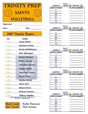 Volleyball Lineup Cards