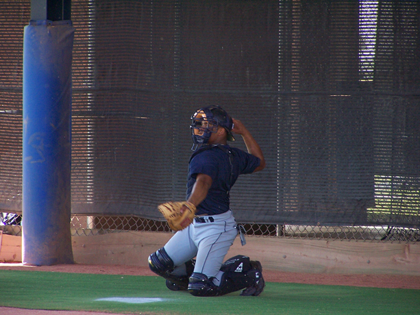 Henson catching bullpen in Arizona. Seattle Instructional League
