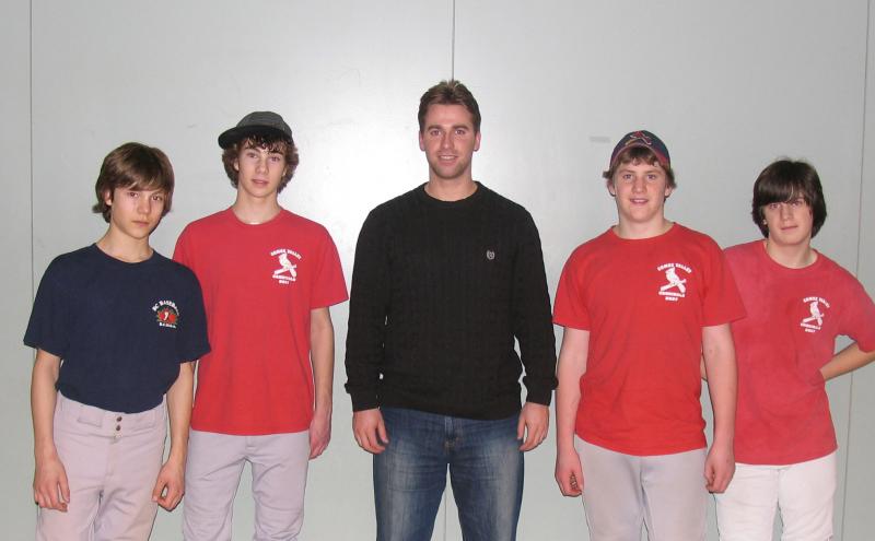 Former Blizzard Taylor Green meets with new prospective Blizz Bryan Pawlina, Alex Freer, Nolan Laderoute, and Cody Egan