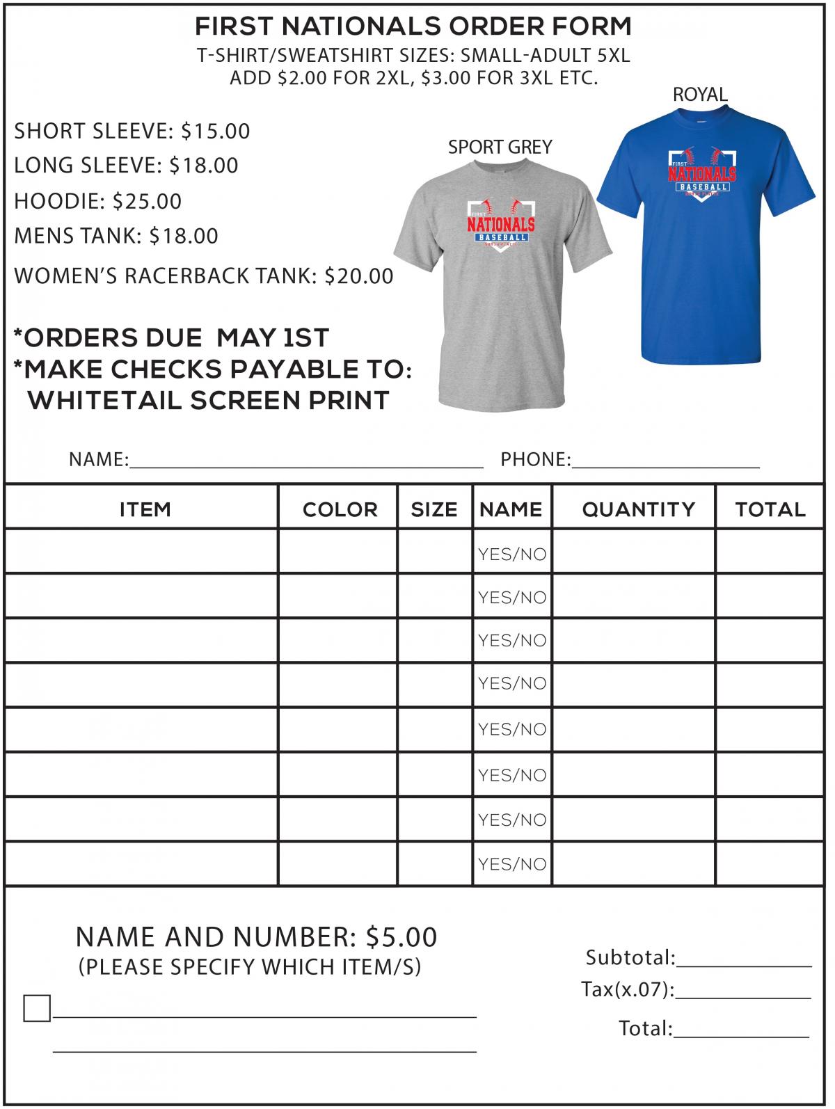 2019 T-Shirt Order Form