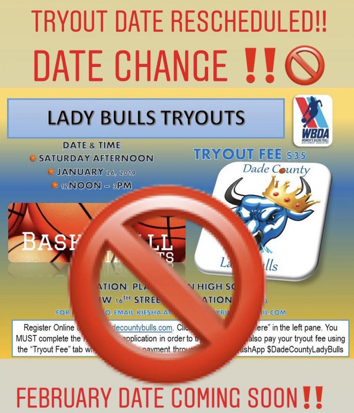 UPDATE: 2019 LADY BULLS TRYOUT Rescheduled